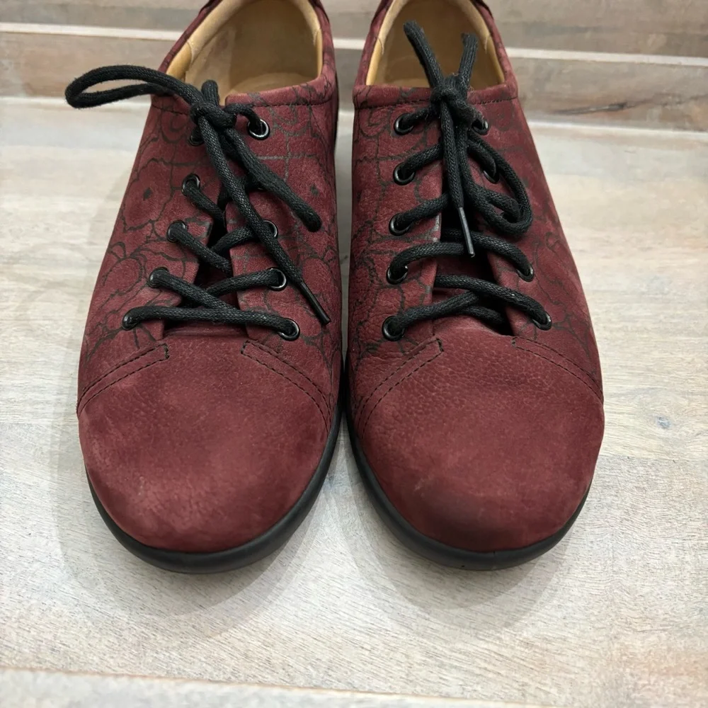 Hotter Dew lace-up shoes maroon print‎ nubuck leather suade feeling sz 8